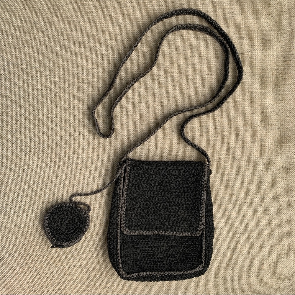 Small Black Crochet Crossbody Purse Bag Shoulder Flap Black The Limited Handmade